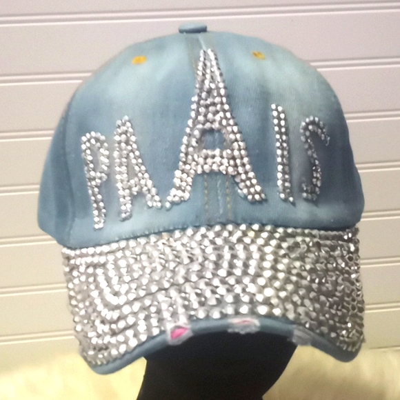Paris 🗼 Bling Denim Baseball Cap - Picture 1 of 7